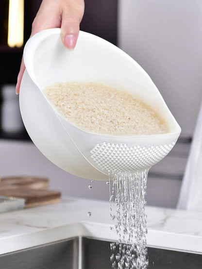 1PC-Silicone Colander Rice Bowl Drain Basket Fruit Bowl Washing Drain Basket with Handle