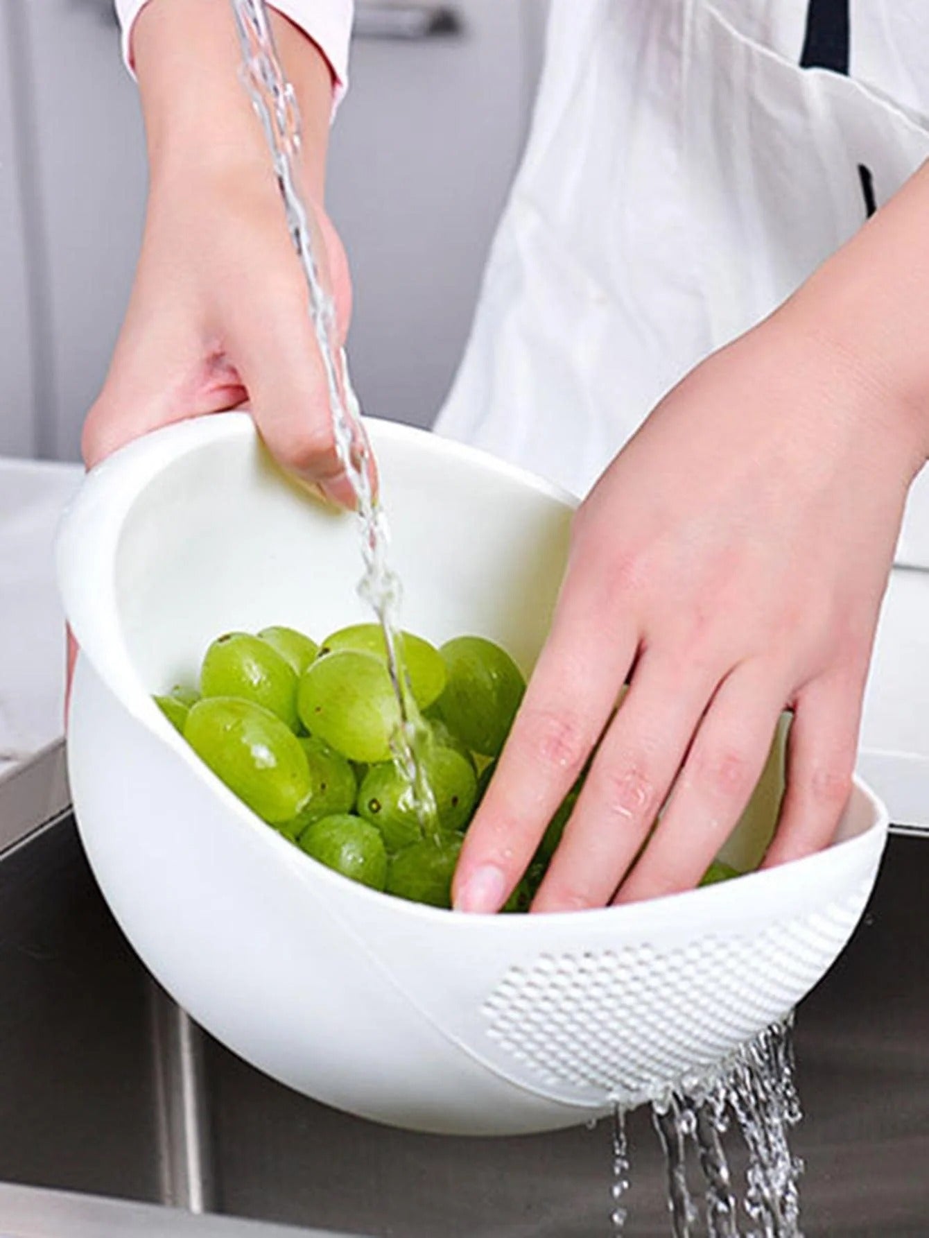 1PC-Silicone Colander Rice Bowl Drain Basket Fruit Bowl Washing Drain Basket with Handle