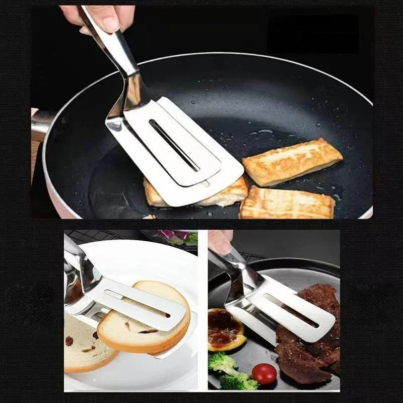 Steel Steak Clamp Food Bread Meat Clip Tongs Tool Shovel Clamp Shovel Cooking Fried Bbq Steak Fish Kitchen