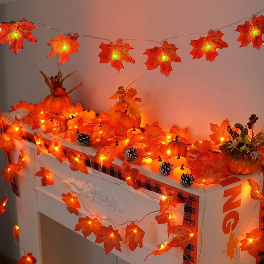 Thanksgiving Decorations Lighted Fall Garland Maple Leaves String Lights