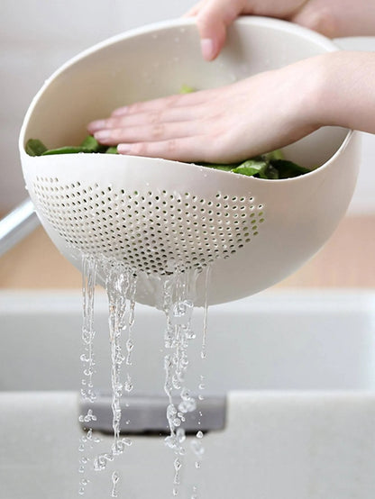 1PC-Silicone Colander Rice Bowl Drain Basket Fruit Bowl Washing Drain Basket with Handle